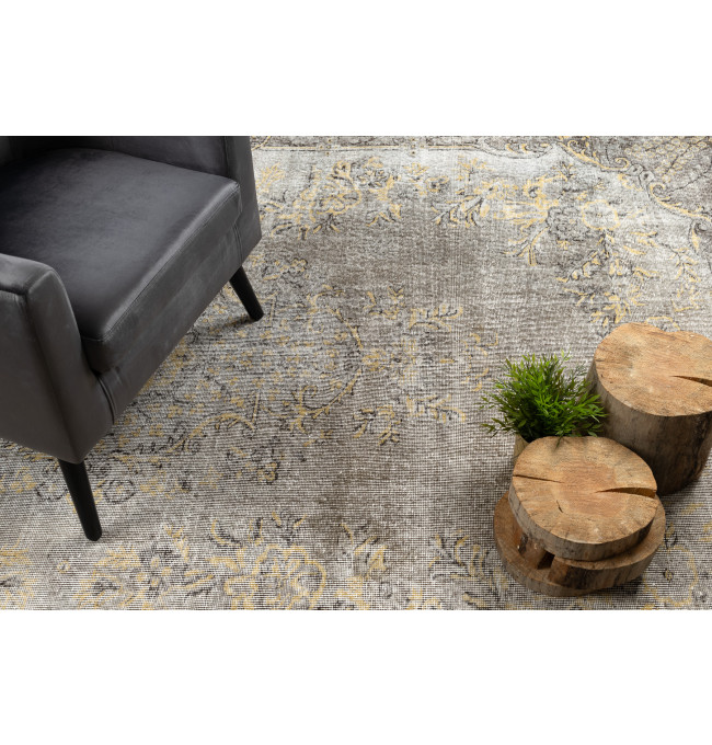 Ručně tkaný vlněný koberec Vintage 10432 rám / ornament, béžový / žlutý