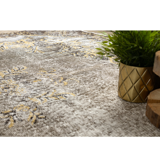 Ručně tkaný vlněný koberec Vintage 10432 rám / ornament, béžový / žlutý