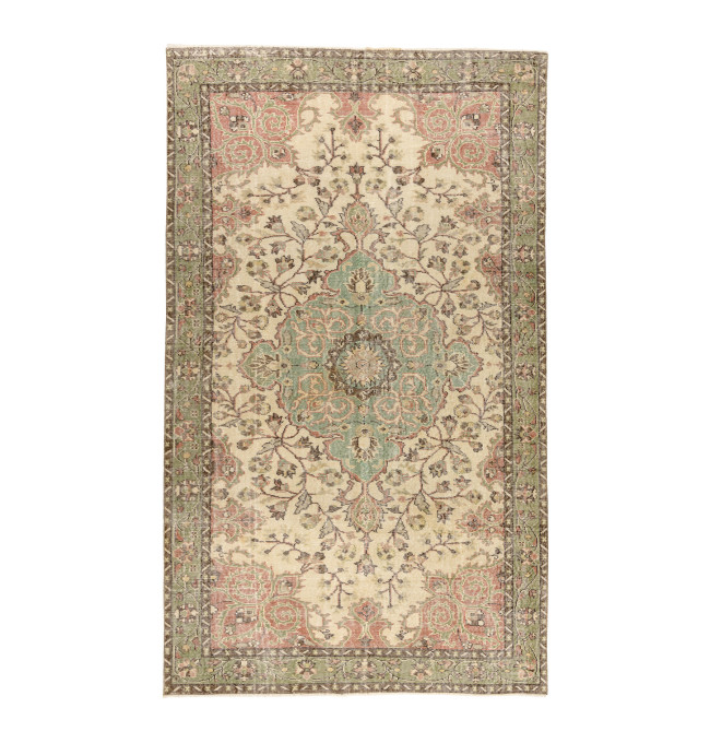 Ručně tkaný vlněný koberec Vintage 10534 ornament / květy, béžový / zelený