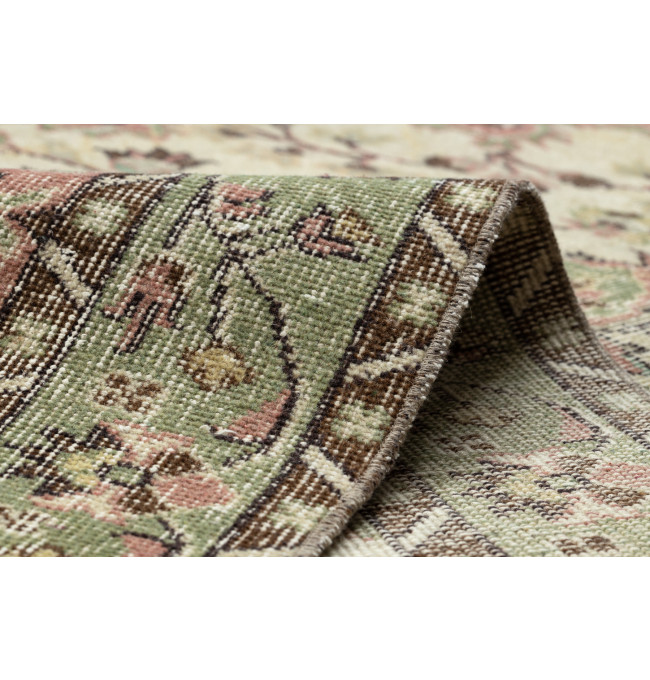 Ručně tkaný vlněný koberec Vintage 10534 ornament / květy, béžový / zelený