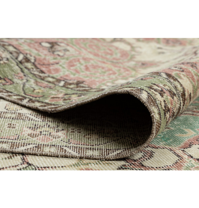 Ručně tkaný vlněný koberec Vintage 10534 ornament / květy, béžový / zelený