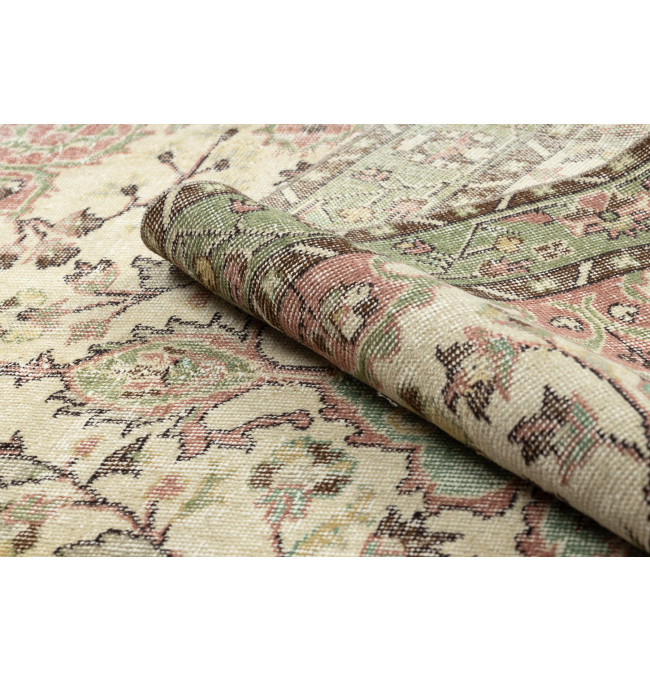 Ručně tkaný vlněný koberec Vintage 10534 ornament / květy, béžový / zelený