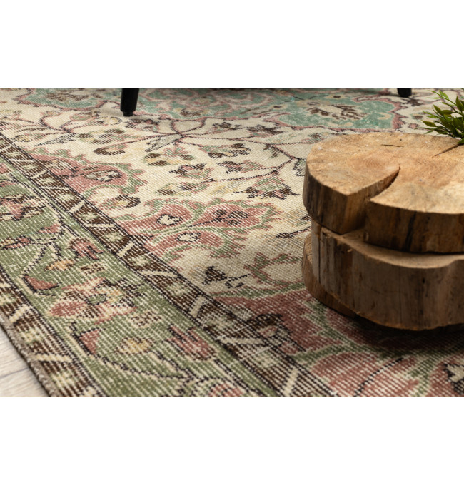 Ručně tkaný vlněný koberec Vintage 10534 ornament / květy, béžový / zelený