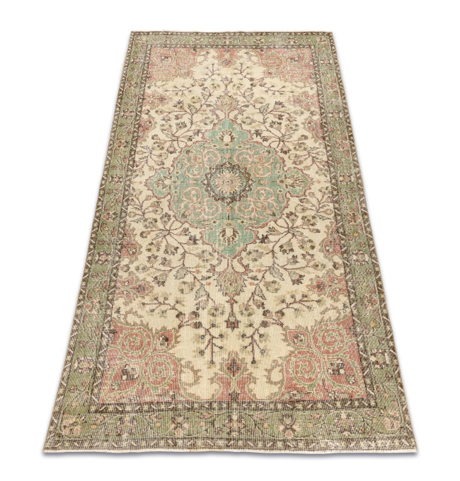 Ručně tkaný vlněný koberec Vintage 10534 ornament / květy, béžový / zelený