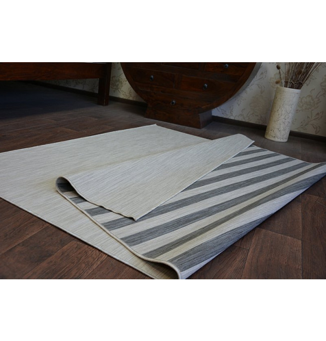 Exteriérový Oboustranný Koberec SIZAL DOUBLE  29205/095 Pásy černý bež/melanž béž