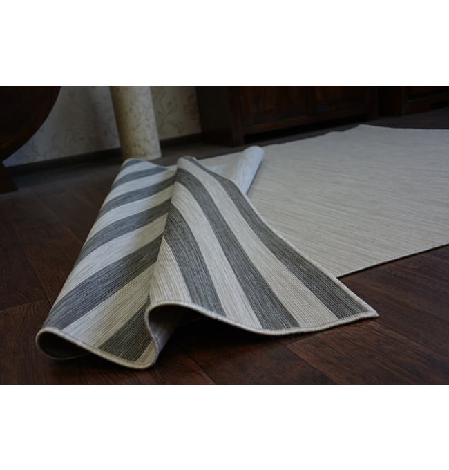 Exteriérový Oboustranný Koberec SIZAL DOUBLE  29205/095 Pásy černý bež/melanž béž