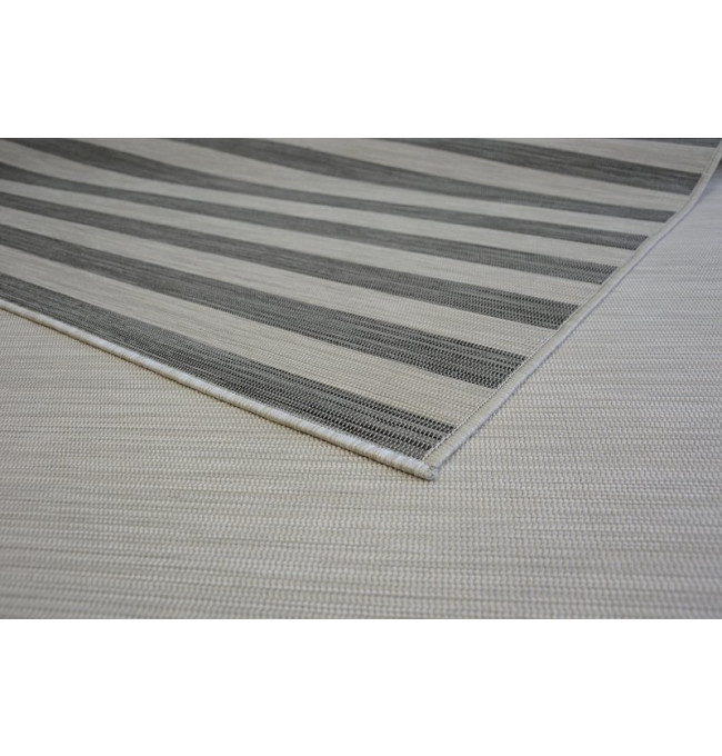 Exteriérový Oboustranný Koberec SIZAL DOUBLE  29205/095 Pásy černý bež/melanž béž