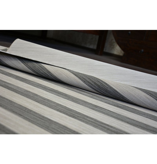 Exteriérový Oboustranný Koberec SIZAL DOUBLE  29205/095 Pásy černý bež/melanž béž