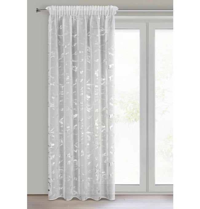 Hotová záclona ALINA bílá / stříbrná - na pásce