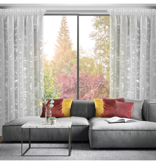 Hotová záclona ALINA bílá / stříbrná - na pásce