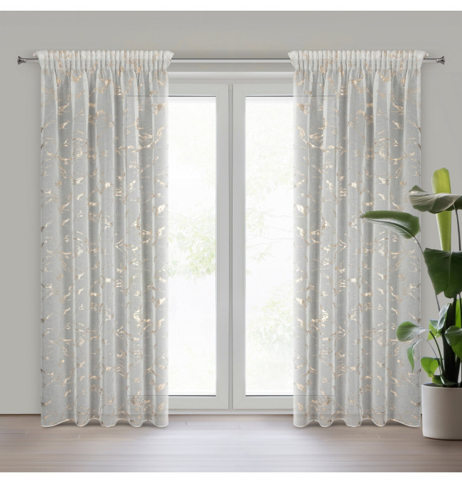 Hotová záclona ALINA bílá / zlatá - na pásce