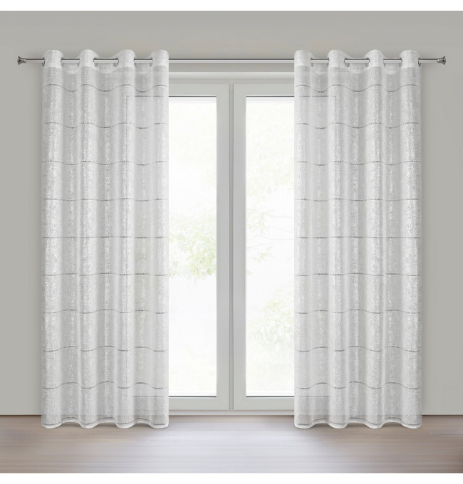 Hotová záclona KATY bílá / stříbrná - na průchodkách