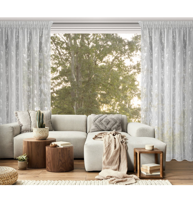 Hotová záclona MIA bílá / stříbrná - na pásce