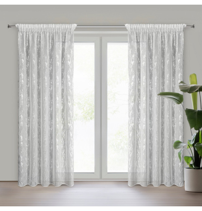 Hotová záclona MIA bílá / stříbrná - na pásce