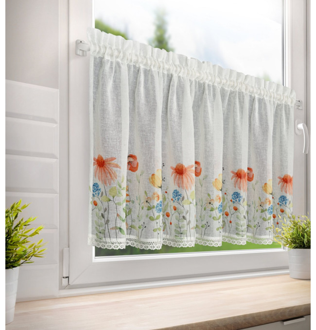 Hotová záclona NATI bílá / červená - s tunelem