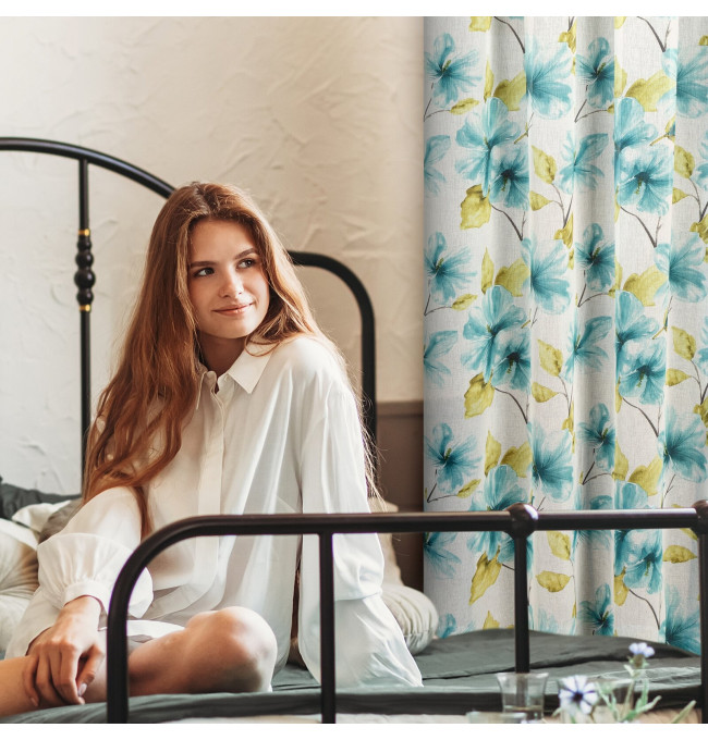Hotová záclona SOFIA bílá / modrá - na pásce