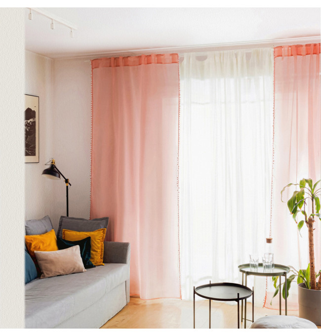 Hotová záclona ADI růžová s bambulkami 851785 - s tunelem
