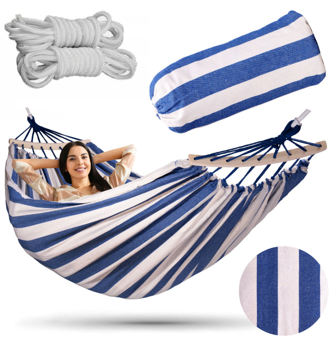 Dvoumístná houpací síť EDEN MARINE 150x260 cm s pruhy
