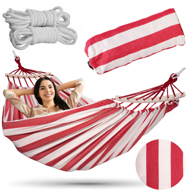 Dvoumístná houpací síť EDEN PANNA COTTA 150x260 cm s pruhy