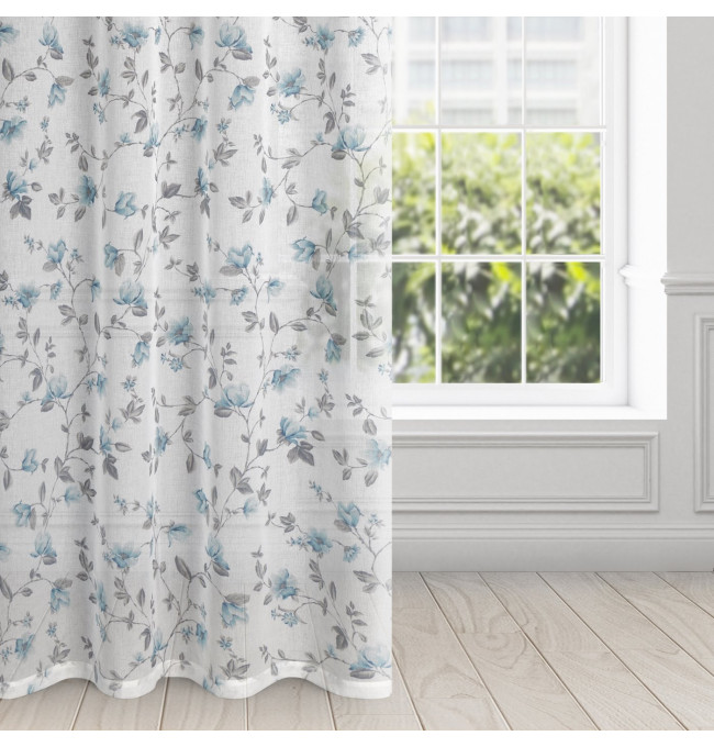 Hotová záclona JENNY bílá / modrá - na průchodkách