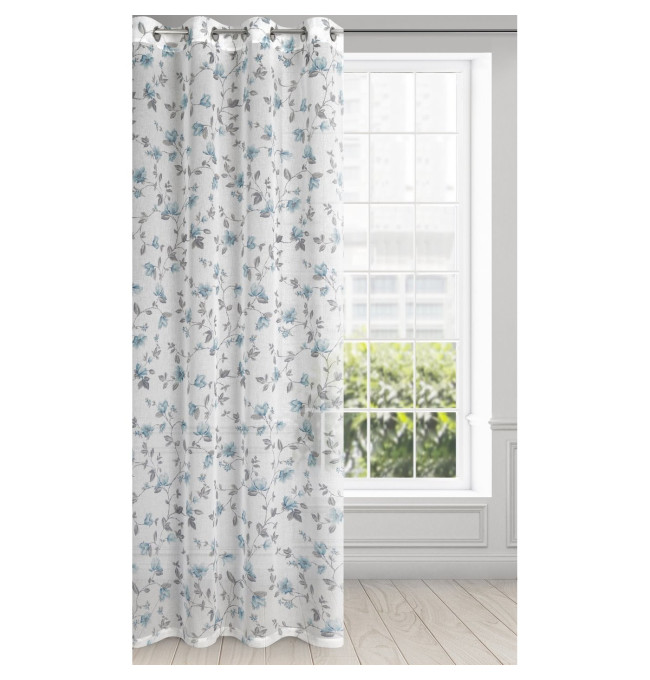 Hotová záclona JENNY bílá / modrá - na průchodkách