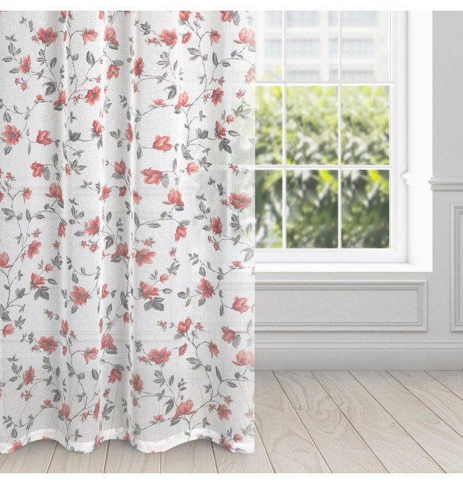 Hotová záclona JENNY bílá / cihlová - na průchodkách