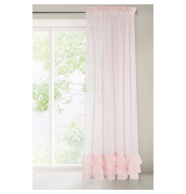 Hotová záclona RÁJE růžová - s tunelem