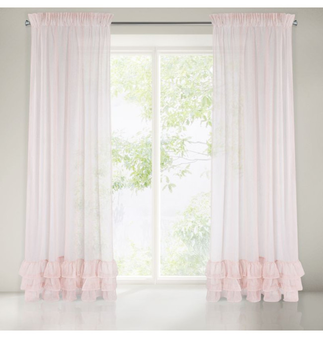 Hotová záclona RÁJE růžová - s tunelem