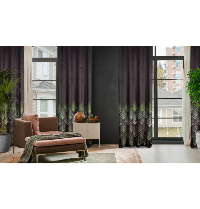 Hotový závěs ANGELINA olivovo-černý - na průchodkách