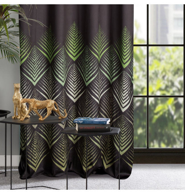 Hotový závěs ANGELINA olivovo-černý - na průchodkách