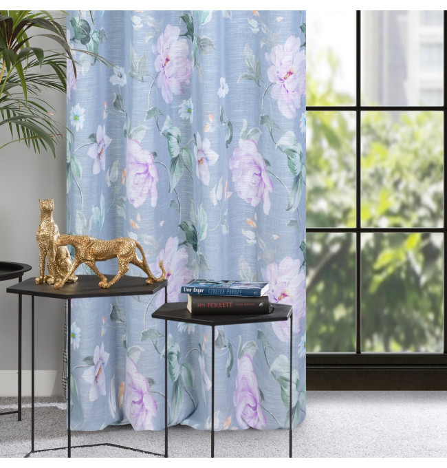 Hotový závěs FLORA stříbrný / fialový - na průchodkách