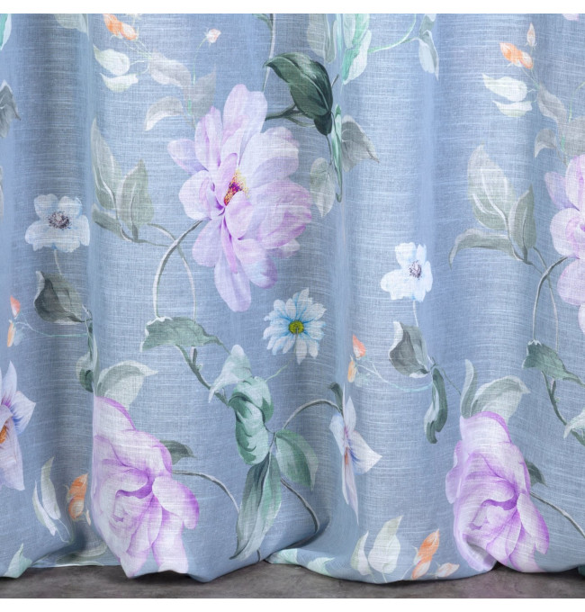 Hotový závěs FLORA stříbrný / fialový - na průchodkách