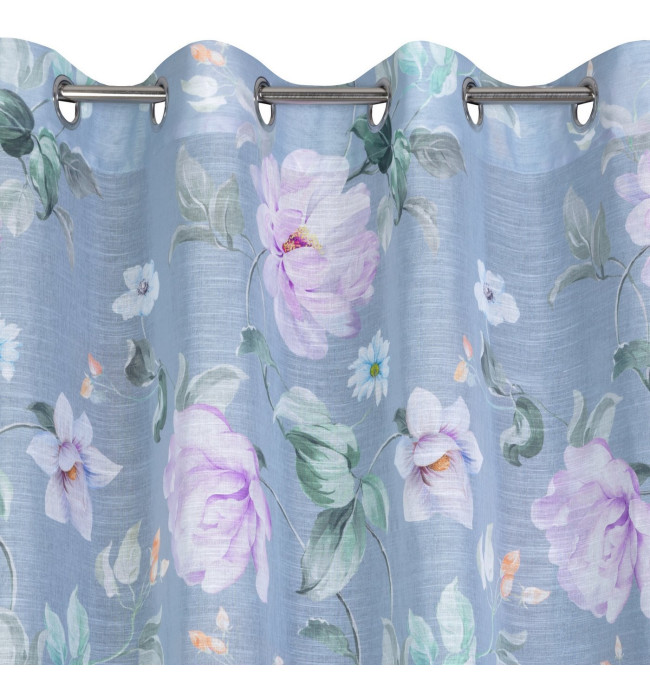 Hotový závěs FLORA stříbrný / fialový - na průchodkách