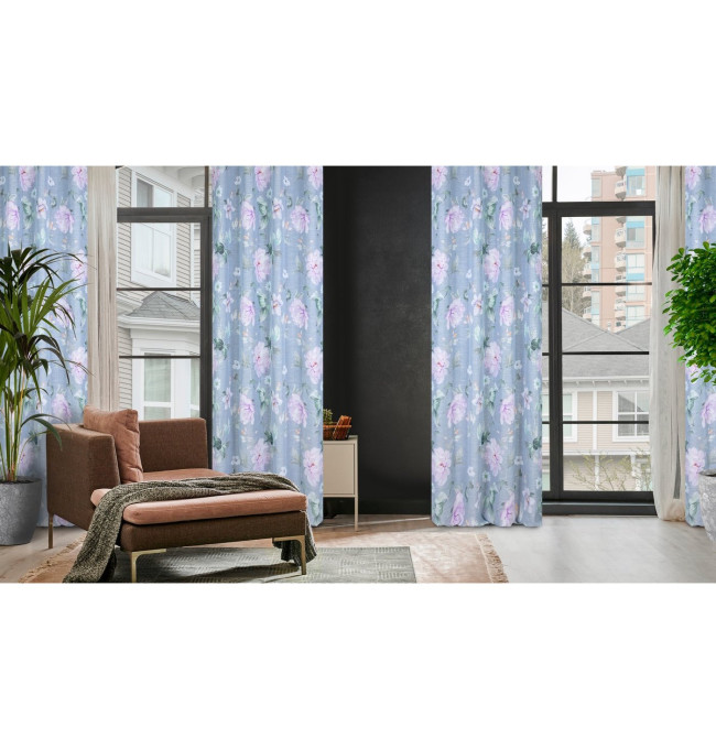 Hotový závěs FLORA stříbrný / fialový - na průchodkách