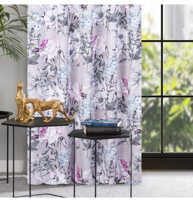 Hotový závěs HONEY béžový / fialový - na pásce