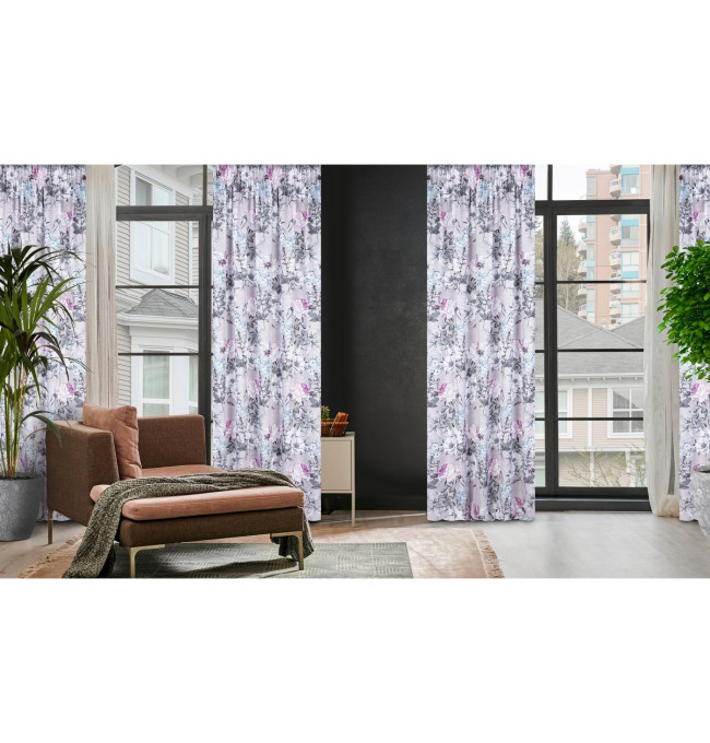 Hotový závěs HONEY béžový / fialový - na pásce