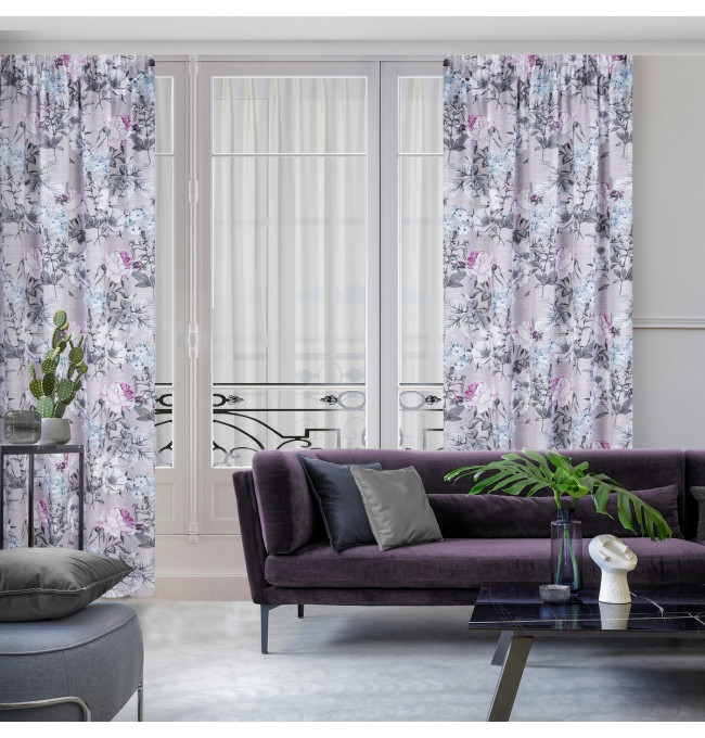 Hotový závěs HONEY béžový / fialový - na pásce