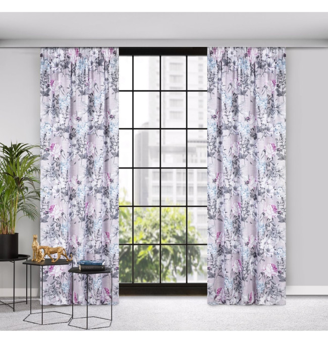 Hotový závěs HONEY béžový / fialový - na pásce