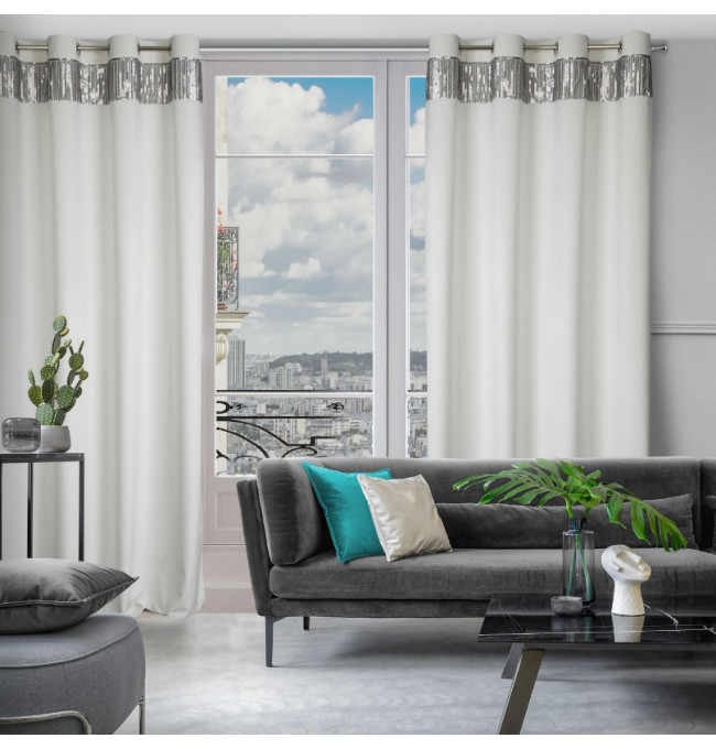 Hotový závěs JASPER bílo-stříbrný - na průchodkách