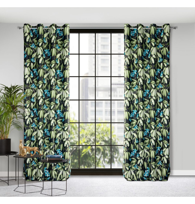 Hotový závěs LONI černo-zelený - na průchodkách