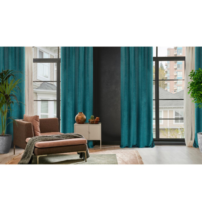 Hotový závěs LUSSI tmavě tyrkysový - na průchodkách