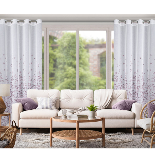 Hotový závěs NOEMI bílo-fialový - na průchodkách