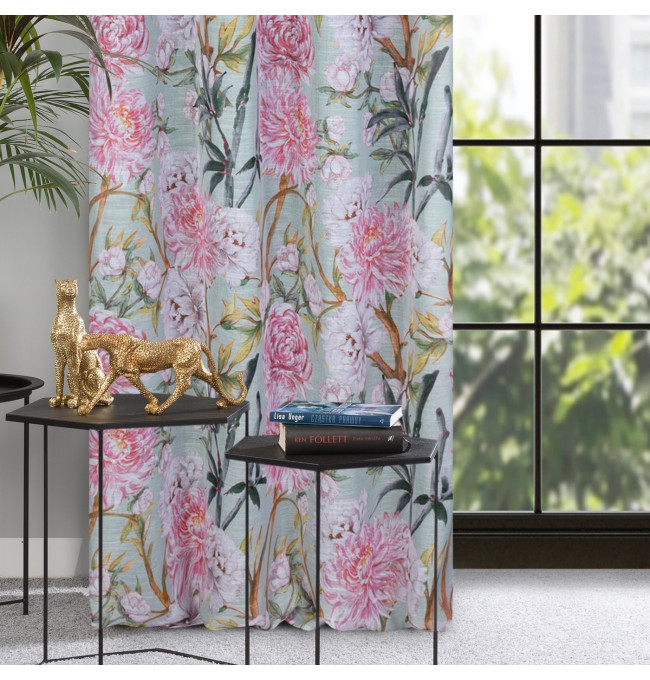 Hotový závěs NYDIA mátový / růžový - na průchodkách