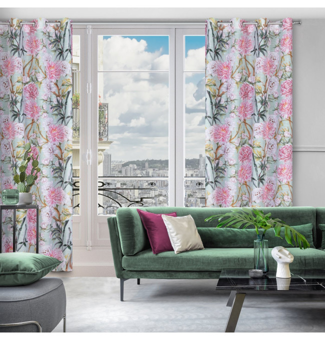 Hotový závěs NYDIA mátový / růžový - na průchodkách