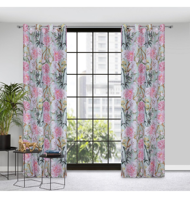 Hotový závěs NYDIA mátový / růžový - na průchodkách