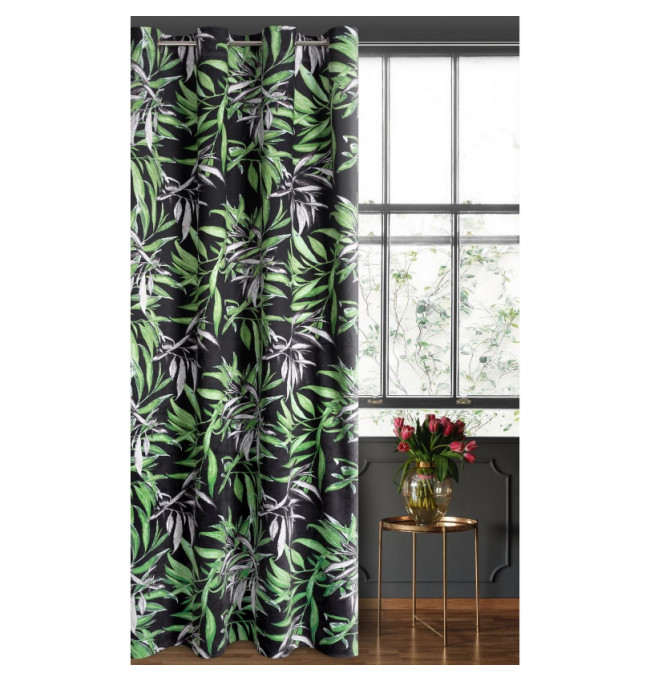 Hotový závěs PIERRE CARDIN ZOJA černý / zelený - na průchodkách