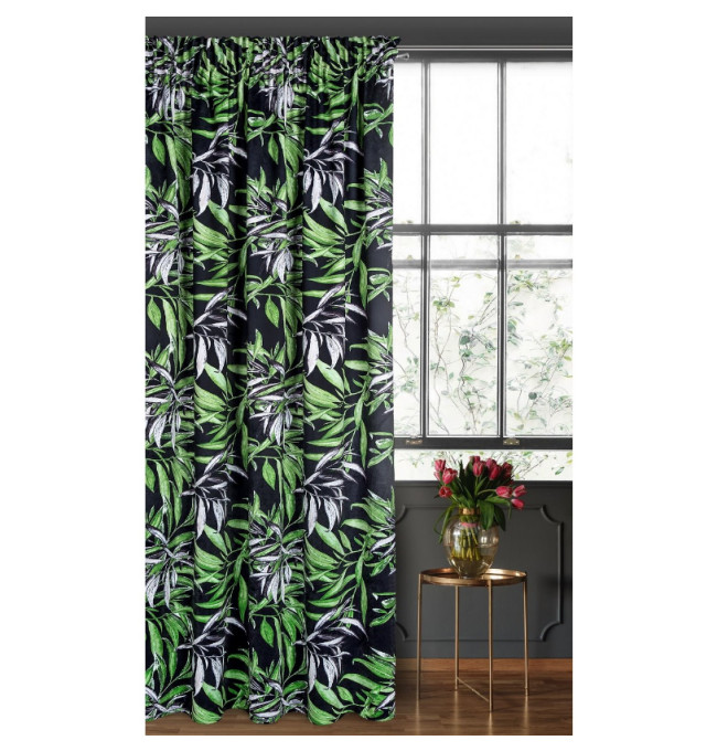 Hotový závěs PIERRE CARDIN ZOJA černo-zelený - s tunelem