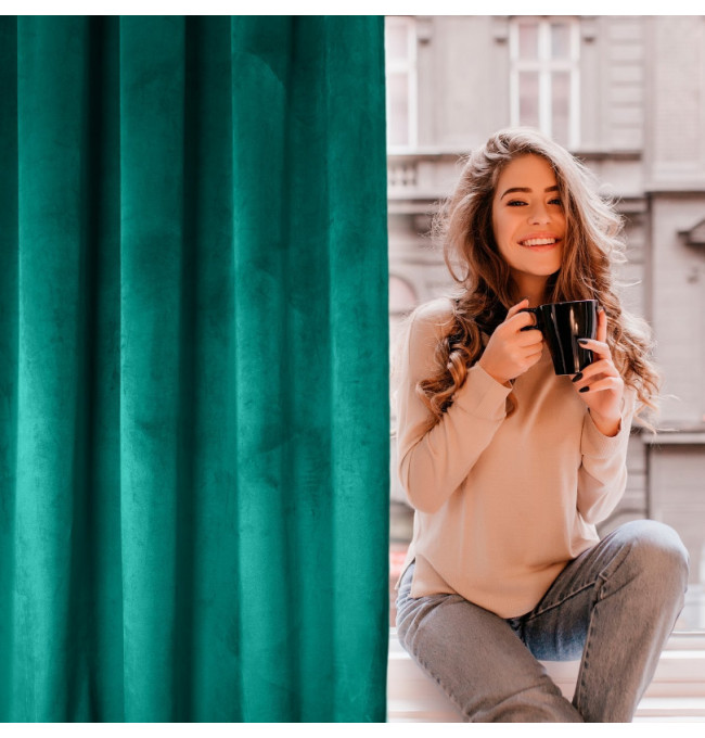 Hotový závěs ROSA tyrkysový - na pásce