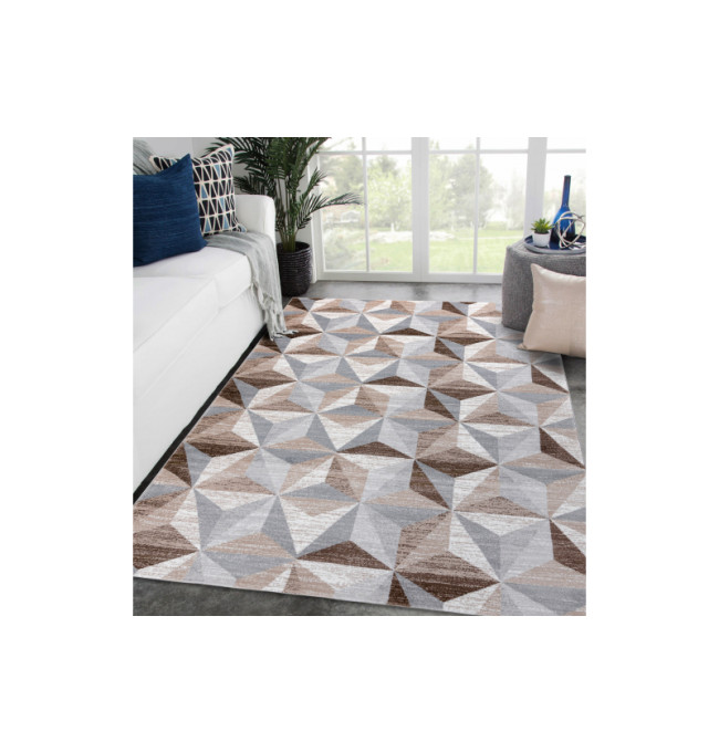 Koberec ARGENT - W6096 Trojúhelníky béžový / šedý