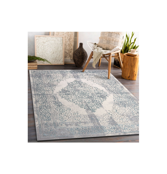 Koberec CORE W7161 Rozeta Vintage - světlomodrý / krém / šedý